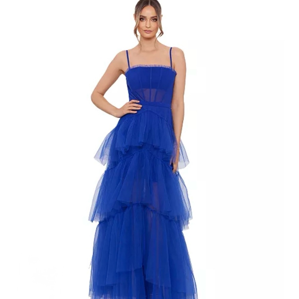 Betsy & Adam Blue Tiered Ruffled dress